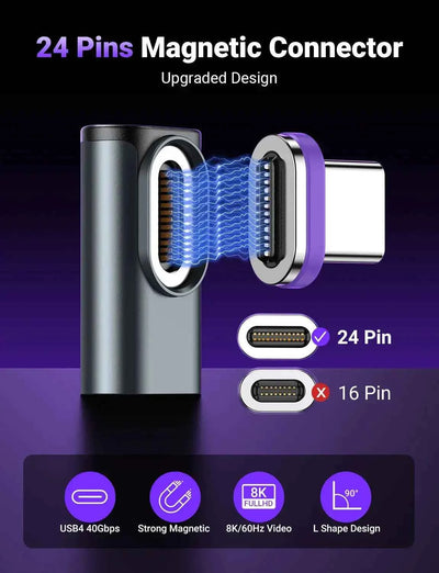 AUFU USB4.0 Magnetic Adapter 24Pin 240W USB C To Type C 40Gbp Fast charge USB C Female Converter 8K USB OTG Adapter Thunderbolt3