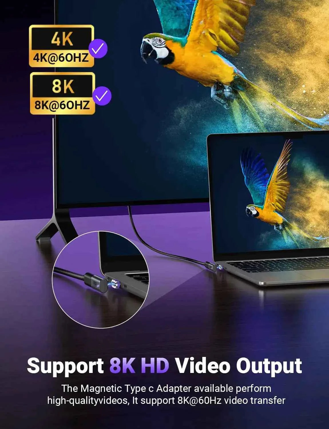 AUFU USB4.0 Magnetic Adapter 24Pin 240W USB C To Type C 40Gbp Fast charge USB C Female Converter 8K USB OTG Adapter Thunderbolt3