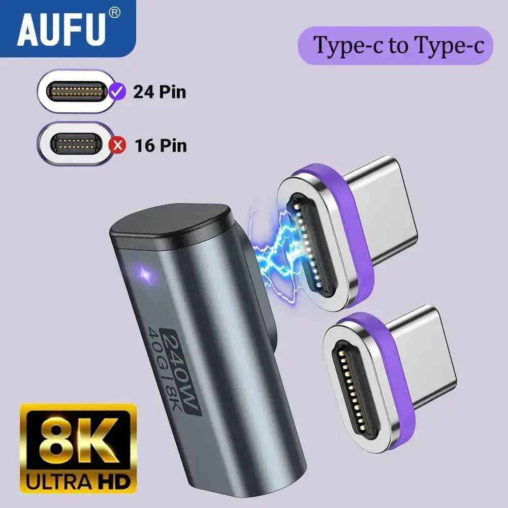 AUFU USB4.0 Magnetic Adapter 24Pin 240W USB C To Type C 40Gbp Fast charge USB C Female Converter 8K USB OTG Adapter Thunderbolt3