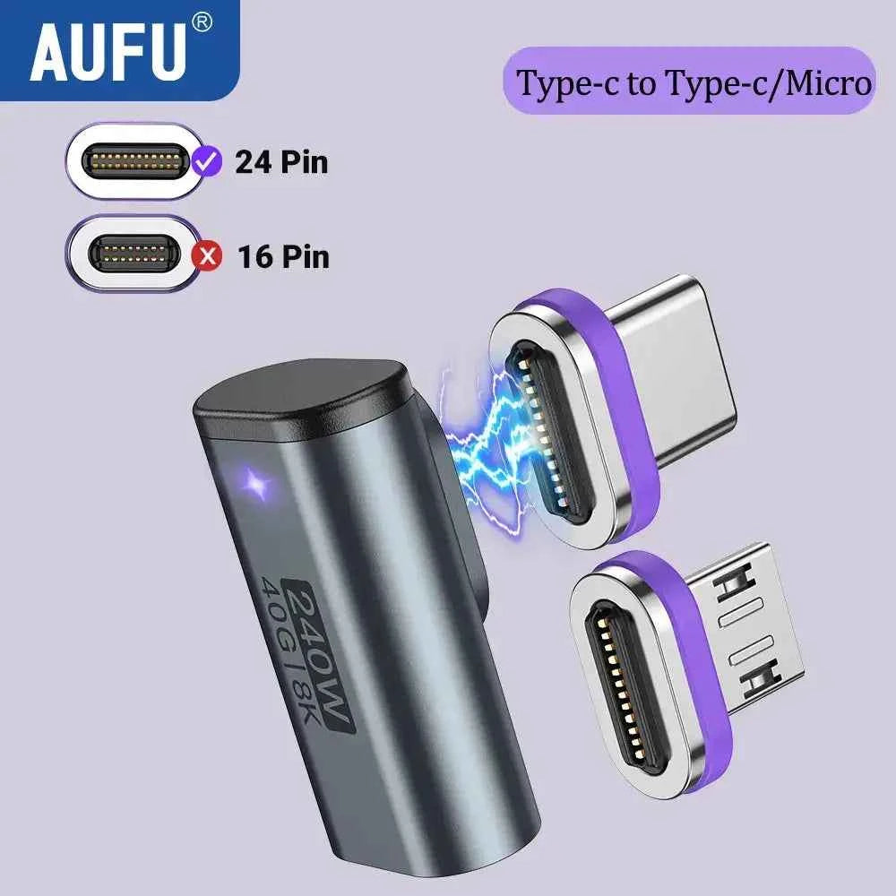 AUFU USB4.0 Magnetic Adapter 24Pin 240W USB C To Type C 40Gbp Fast charge USB C Female Converter 8K USB OTG Adapter Thunderbolt3
