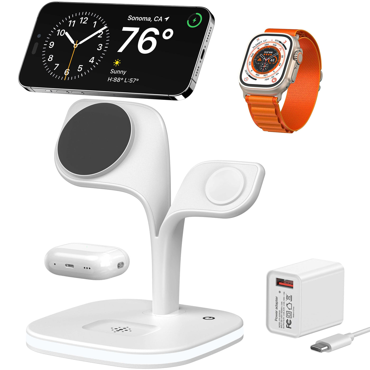 5-in-1 Magnetic Real Wireless Desktop Fast Charging Station For Multiple Devices with charger for iPhone, Apple Watch, AirPods.