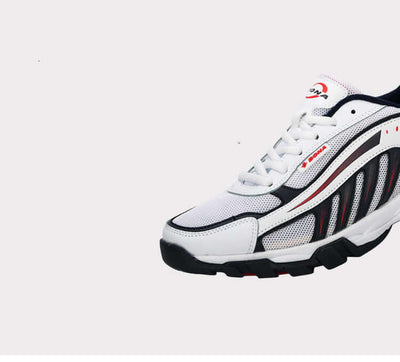 Genuine Leather Men's Sneakers Men's Hiking Shoes Running - White athletic shoe with mesh and black accents.