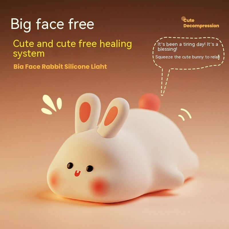 Cute LED Night Light Touch Sensor Cartoon Kid's Nightlights Big Face Rabbit Silicone Night Light Christmas Gift Bedside Lamp Home Decor - Nexa Home