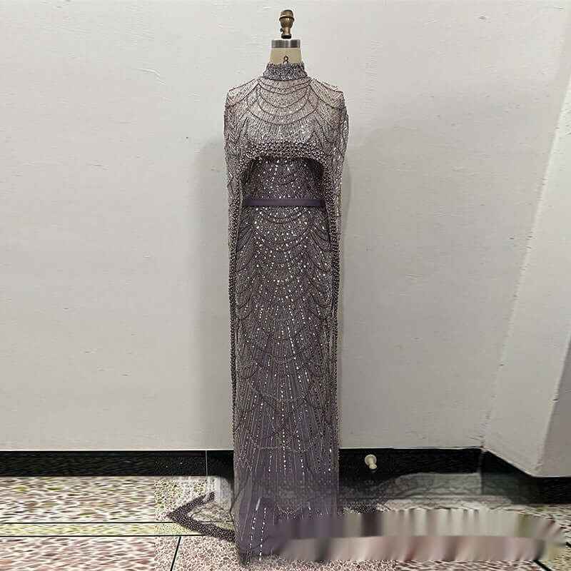 Pearl Embroidery Material Evening Party Dress