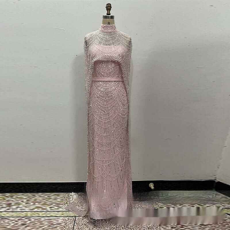 Pearl Embroidery Material Evening Party Dress