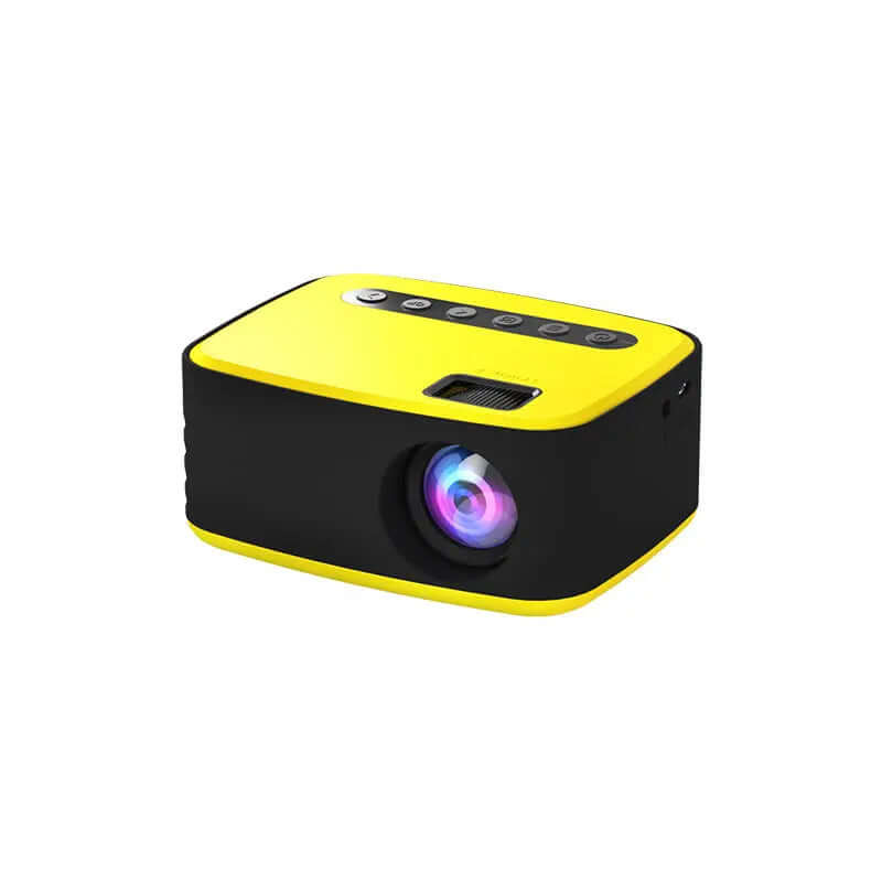 Mini Projector Led Home Theater Video Beamer Black in a compact design with control buttons and colorful lens.