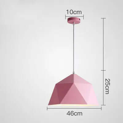 Colorful Geometric Creative Small Hanging Lamps in pink with dimensions 46cm x 25cm x 10cm.