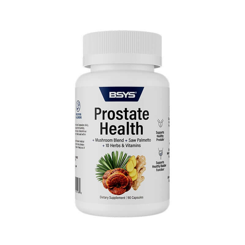 BSYS Prostate Health Capsules Urinary, Health Aid  Men's Prostate Care Formula bottle with mushroom blend and saw palmetto.