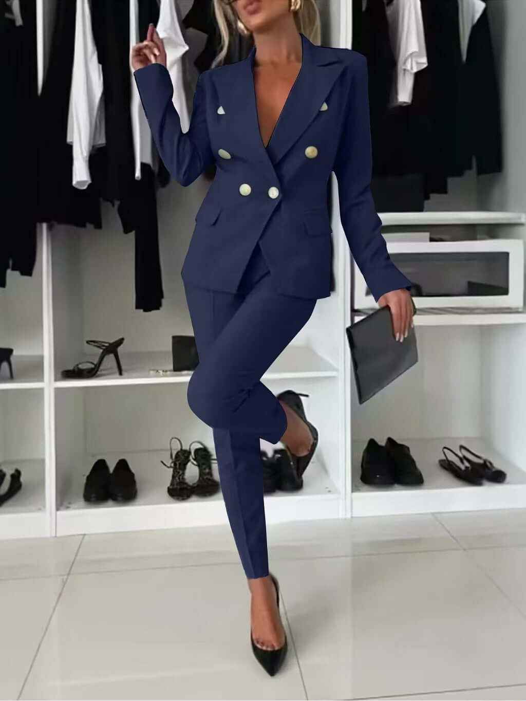 New All-matching Casual Suit Lapel Button-down Jacket And Slim-fit Trousers For Women's Office Business Set Clothing