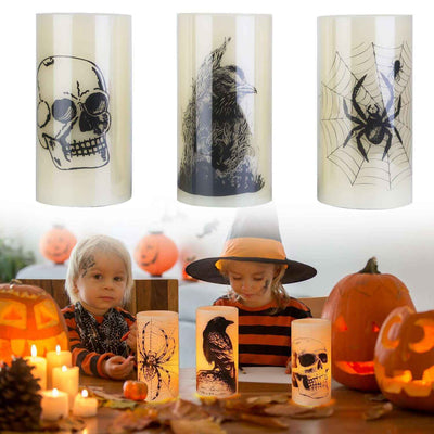 3 Pack Halloween Flameless Candle Lamp With Timer Setting Battery Operated Warm Orange Light Candles For Halloween Party Decoration