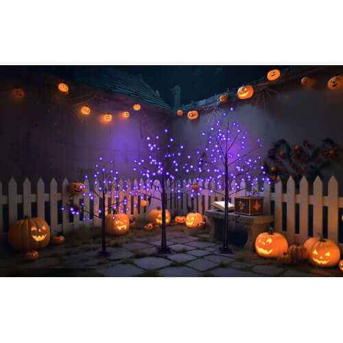 3 Pack Halloween Spooky Tree With Purple Lights, 4FT 5FT And 6FT, Lighted Black Tree For Halloween Decoration