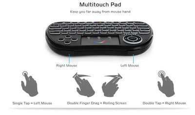H9 Wireless Backlit Colorful Touch Remote Control Keyboard with multitouch pad and mouse controls