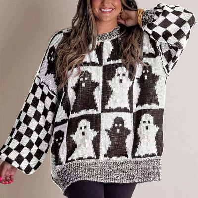 Halloween Ghost Pullover Sweater - Comfy Knit Tops for Fall