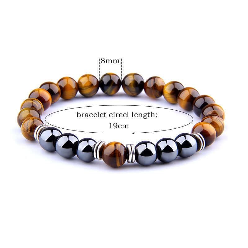 Explosion Style Yellow Tiger Eye Bracelet Fashion Simple Obsidian Alloy Separator Elastic Bracelet on display.