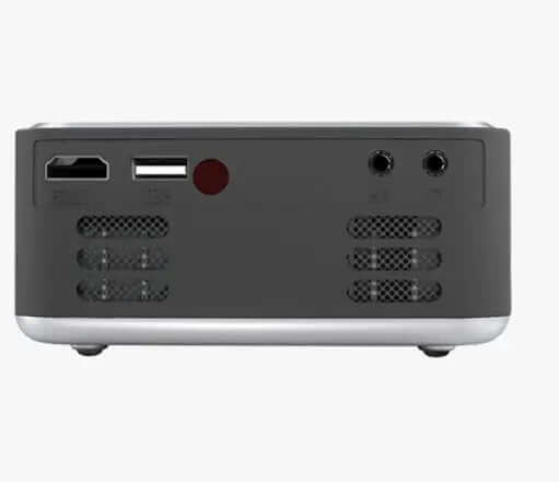 Mini Projector Led Home Theater Video Beamer Black rear view showing ports and speaker vents.