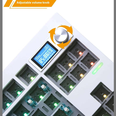 DIY Mechanical Keyboard Kit With Knob Supports Hot Swap RGB Backlight featuring adjustable volume knob and vibrant RGB lights.