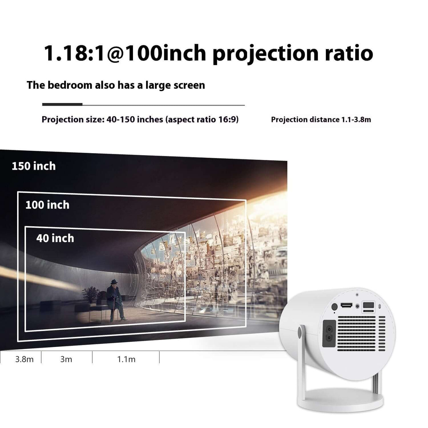 Portable Projector Small Straight Projector For Home Use 180 Degrees Projection Angle Automatic Focus Home Video Projector projection ratio