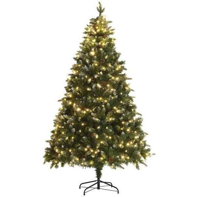 7 Foot Prelit Artificial Christmas Tree With Dual Colour LED Light, Hinged Xmas Tree For Home Office Holiday