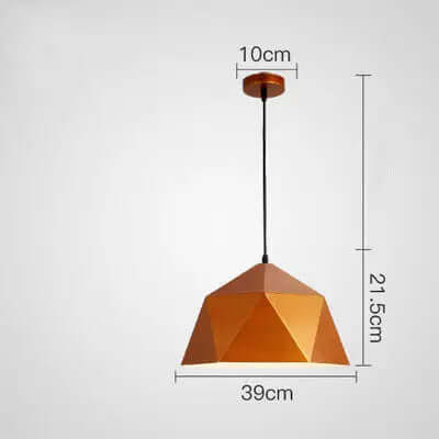 Colorful Geometric Creative Small Hanging Lamps in a stunning orange color with dimensions highlighted.