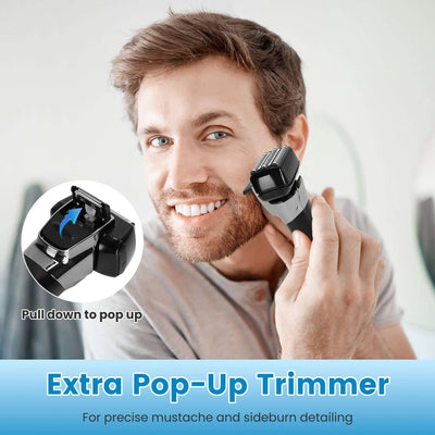 Electric Foil Face Shaver 5-Blade Electric Razor For Men Wet & Dry Jawline Beard Trimmer Precision Sideburn Shavers IPX6 with pop-up trimmer.