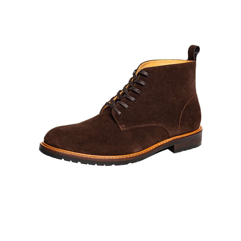 Bow Long Dream Desert Boots Men's Shoes For Fall Winter in brown suede with round toe and low heel.