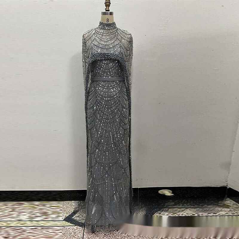 Pearl Embroidery Material Evening Party Dress