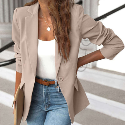 Women's Casual Suit Jacket Fashion Commuter Casual Suit in beige, stylish design for comfortable everyday wear.