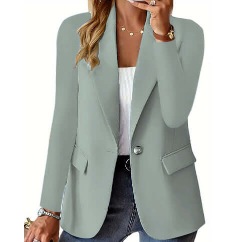 Women's Casual Suit Jacket Fashion Commuter Casual Suit in stylish grey with regular sleeves and pockets.