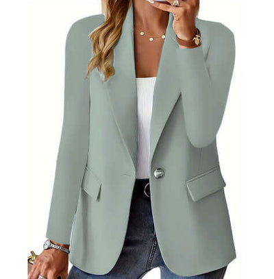 Women's Casual Suit Jacket Fashion Commuter Casual Suit in stylish grey with regular sleeves and pockets.