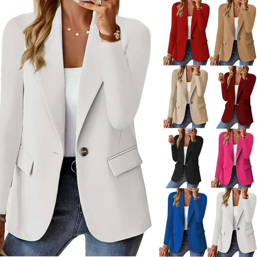 Women's Casual Suit Jacket Fashion Commuter Casual Suit in various colors worn by a model.